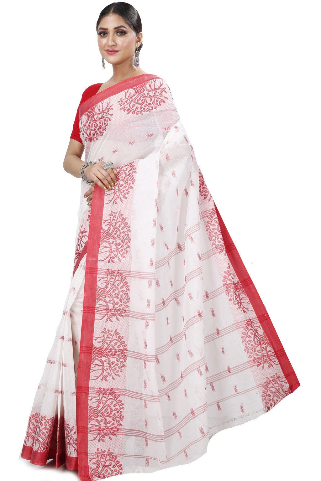 White Pure Cotton Somaya Tant Saree (1045)
